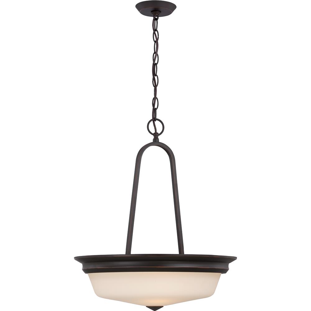 Nuvo Lighting 62/375  Calvin - 3 Light Pendant with Satin White Glass - LED Omni Included in Mahogany Bronze Finish